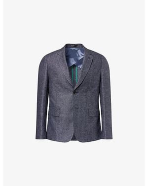 Paul Smith Sharkskin Buggy-Lined Linen-Wool Blazer - Blue