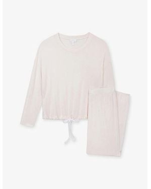 The White Company Side-Stripe Tie-Hem Stretch-Jersey Pyjama Set - White