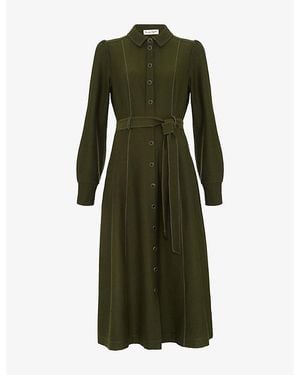 Phase Eight Avenly Ponte Button-Front Cotton-Blend Midi Dress - Green