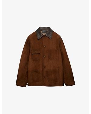 Prada Caban Leather-Collar Suede Jacket - Brown