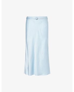 Anna October Kama Belted Satin Midi Skirt - Blue