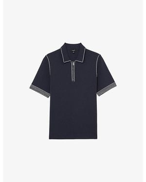 Reiss Mason Half-Zip Short-Sleeve Stretch-Knit Polo - Blue