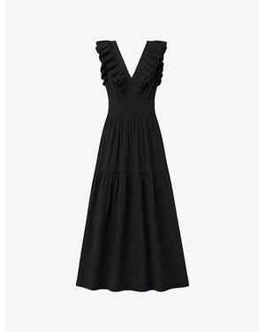 Ro&zo Ruffle V-Neck Cotton Maxi Dress - Black