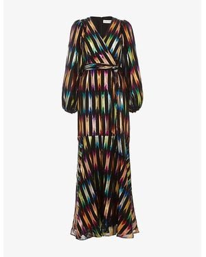 Phase Eight Ellia Petite Graphic-Print Metallic Woven Maxi Dress - Black
