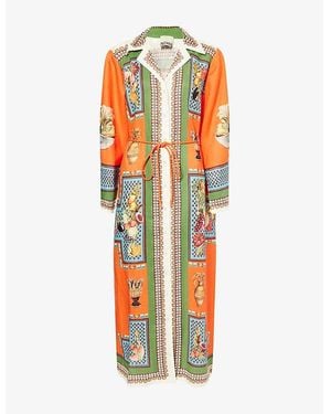 ALÉMAIS Rocco Graphic-Pattern Flax Midi Shirt Dress - Orange