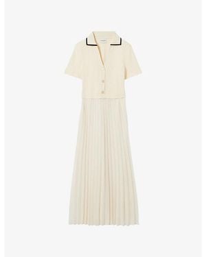 Claudie Pierlot Trompe-L'Œil Pleated-Skirt Cotton And Woven Midi Dress - White