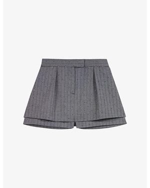 Maje Tailored Rhinestone-Embellished Stretch-Woven Skort - Gray