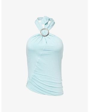 Peachy Den The Amelia Halterneck Stretch-Jersey Top - Blue