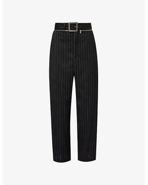 Jean Paul Gaultier Striped-Print Two-Slip-Pockets Wide-Leg High-Rise Wool Pants - Black