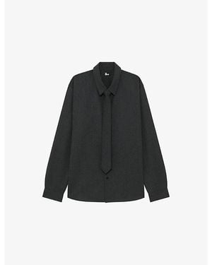 The Kooples Tie-Embroidered Wool-Blend Shirt - Black