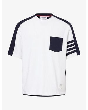 Thom Browne Contrast-Panel Oversized Cotton T-Shirt - White