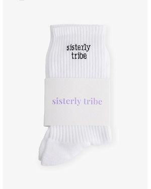Sisterly Tribe Logo-Print Stretch Cotton-Blend Crew Sock - White