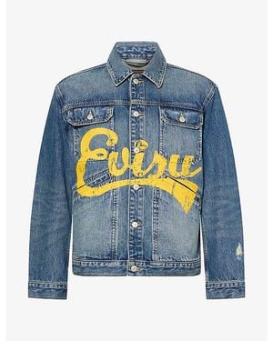 Evisu Logo-Print Denim Jacket - Blue