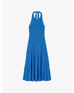 Maje Backless Floral-Guipure Cotton Midi Dress - Blue
