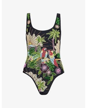 Oceanus Pandora Luxe Hand-Beaded Swimsuit - Green
