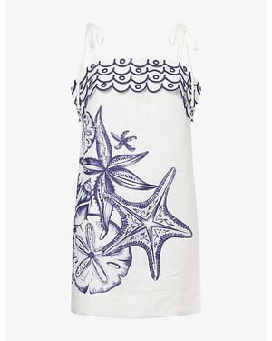 FARM Rio Coast Stars Printed Linen Mini Dress - Blue