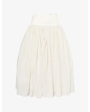 Abadia Fitted-Waist Waterfall Woven Maxi Skirt - White