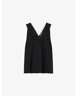 Dissh Annabel V-Neck Cotton-Blend Top - Black
