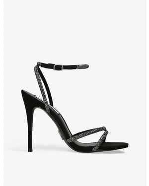 Steve Madden Bryanna Rhinestone-Embellished Stiletto-Heel Woven Sandals - Black