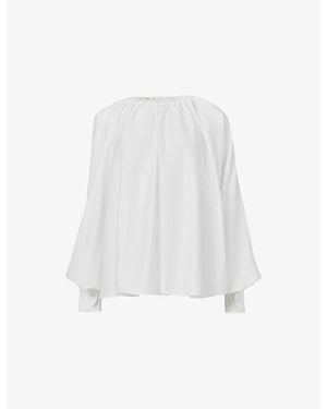 eem Gathering Wide-Sleeve Cotton Blouse - White