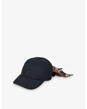 Sandro Brand-Embroidered Scarf-Tie Woven Cap - Blue