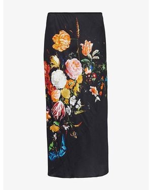 Dries Van Noten Floral-Graphic Satin Midi Skirt - Black
