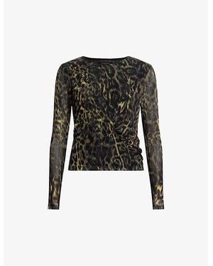 AllSaints Edana Leopard-Print Mesh Top - Black