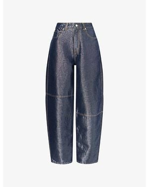 Ganni Stary Shimmer Barrel-Leg Denim Jeans - Blue