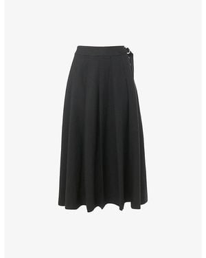 Whistles Buckle-Embellished Pleated Stretch Wool-Blend Midi Skirt - Black