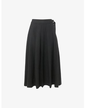 Whistles Buckle-Embellished Pleated Stretch Wool-Blend Midi Skirt - Black