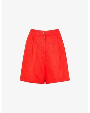 Whistles Tara High-Rise Linen Shorts - Red