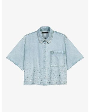 Maje Short-Sleeved Rhinestone-Embellished Denim Shirt - Blue