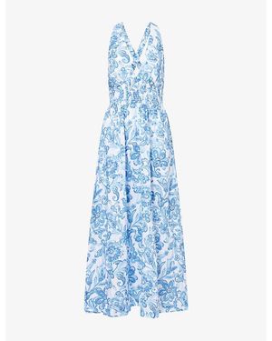 Heidi Klein Praiano Halter-Neck Linen Midi Dress - Blue