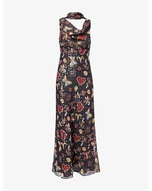 Never Fully Dressed Astra Sophie Printed Woven Maxi Dress - Black