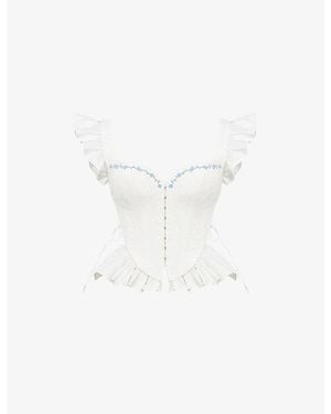 House Of Cb Lilibet Floral-Embroidered Peplum Cotton Corset Top - White