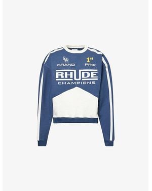 Rhude Champions Crew-Neck Cotton-Jersey Sweatshirt - Blue