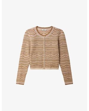 Sandro Round-Neck Metallic Knitted Cardigan - Natural