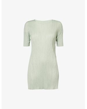 Pleats Please Issey Miyake Monthly June Round-Neck Knitted Top - Green