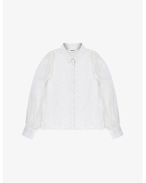 Ro&zo Rhinestone-Embellished Puff-Sleeve Woven Shirt - White