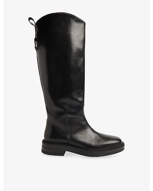 Whistles Pull-Tab Leather Knee-High Boots - Black