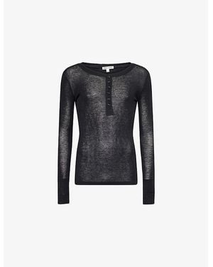 Jaded London Haze Henley Long-Sleeves Slim-Fit Woven-Blend Top - Black