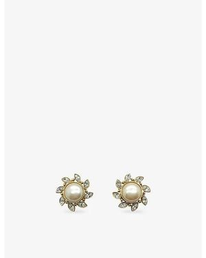 JENNIFER GIBSON JEWELLERY Pre-Loved Monet Sunburst-Plated Metal And Crystal-Pearl Stud Earrings - Metallic