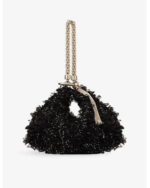 Jimmy Choo Callie Petal-Embroidered Satin Clutch Bag - Black