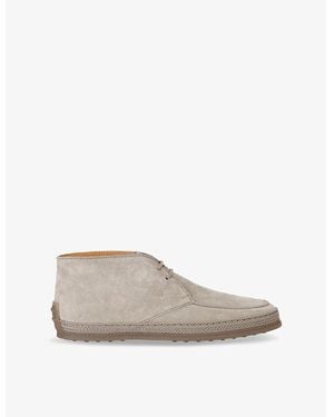 Tod's Polacco Gomma Rafia Tv Suede Mid-Top Loafers - Grey