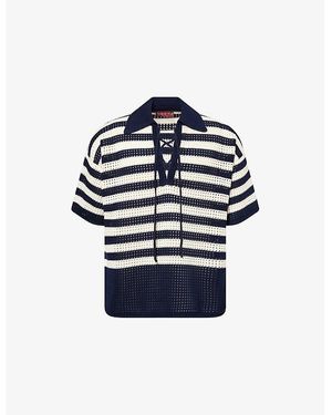 Gucci Stripe-Pattern Knitted Cotton Polo Shirt - Blue