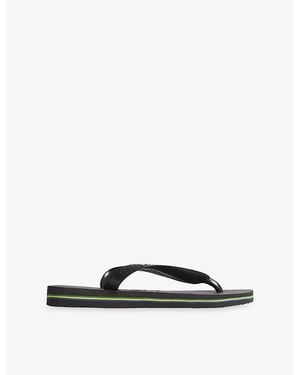 Havaianas Brasil-Flag And Logo Rubber Flip Flops - Black