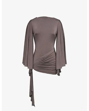 House Of Cb Lavine Drape-Sleeve Stretch-Jersey Playsuit - Brown