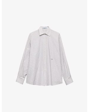 Prada Embroidered Logo Striped Cotton-Poplin Shirt - White