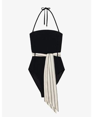 Reiss Etienne Bandeau Scarf-Belt Halterneck Swimsuit - Black