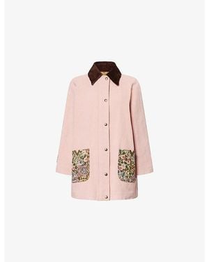 Valentino Floral-Jacquard Pocket Denim Jacket - Pink